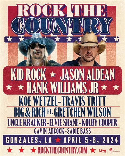 Rock the country.com - Rock The Country Festival. 7 Small Towns, 7 Massive Shows. Coming to a Small Town Near You. Country superstars and your new favorites, all on one stage. It’s the hottest country music event of 2024—you won’t want to miss it! April 19, 2024 - April 20, 2024 All Day Event Boyd County Fair. View Events Website.